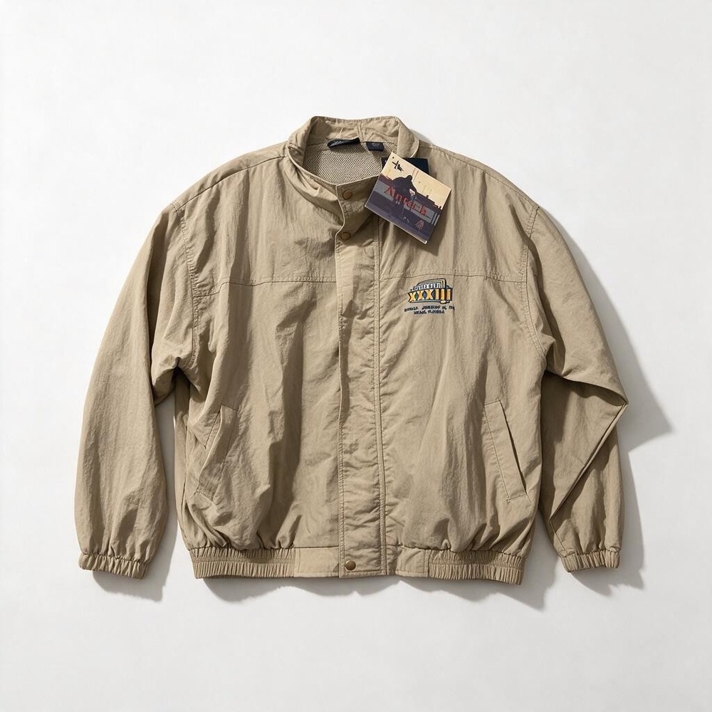 Antigua Super Bowl XXXIII Windbreaker Mens XL Khaki New Vintage 1999 Miami NFL